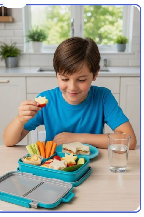 Niño comiendo lonche saludable en casa