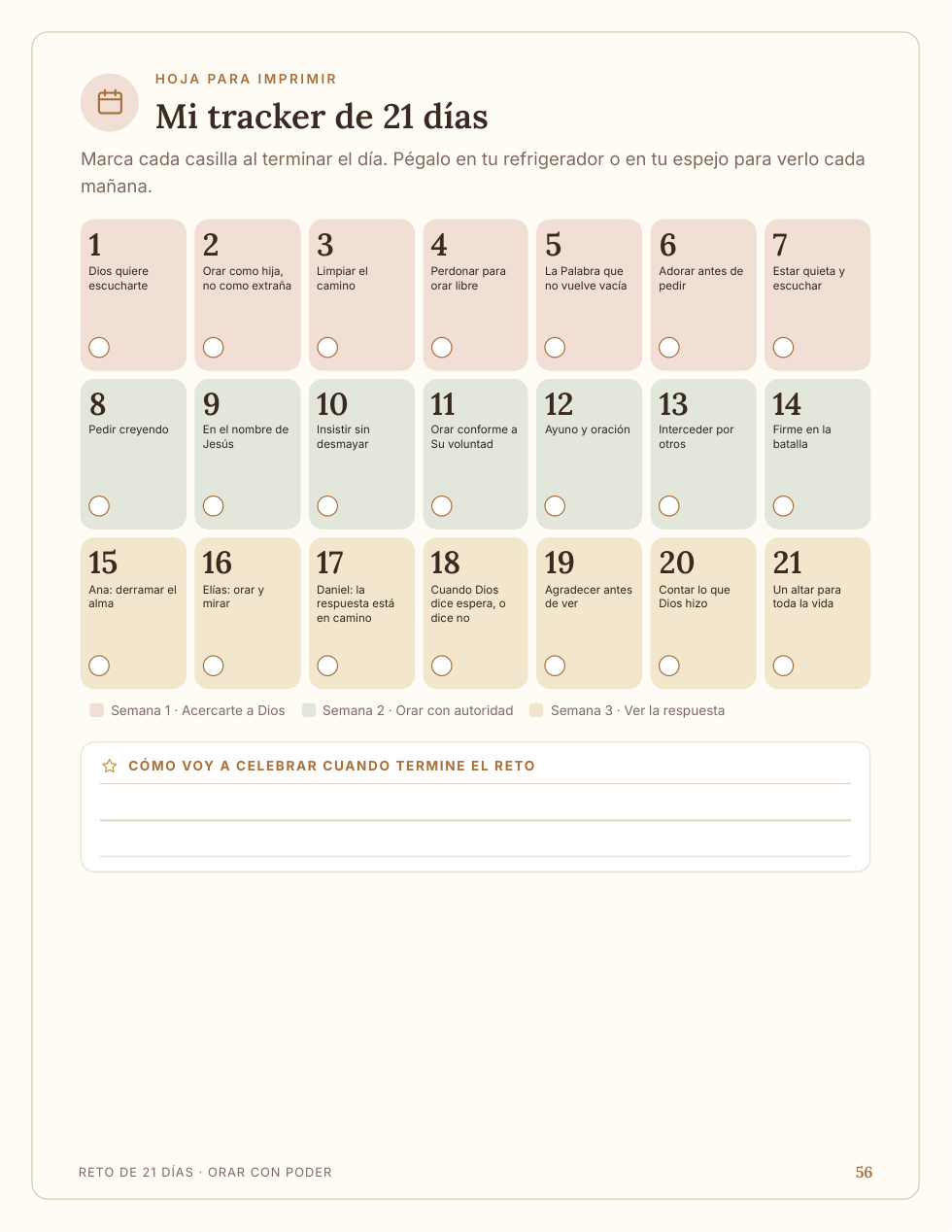 Tracker de 21 días y tarjetas de versículos